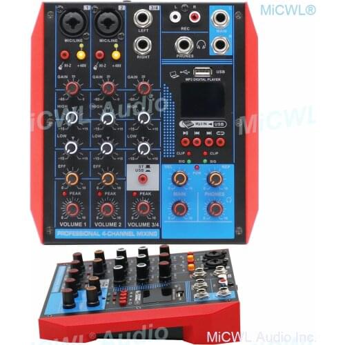 Pro USB 4 Channel Audio Mixer Portable Bluetooth Mixing Console Computer Live Studio Stage Microphone EQ USB 48V Switch AG4