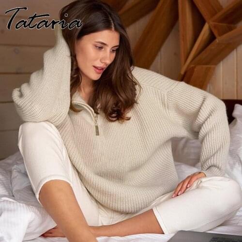 Fluffy Turtleneck Zipper Up Sweater Oversized Women brown Knitted Sweaters Pullover Loose Vintage Sweater with Collar for Women