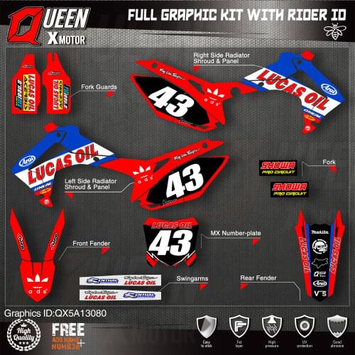 QUEEN X MOTOR Custom Team Graphics Backgrounds Decals Stickers Kit For HONDA 2014-2017 CRF250R 2013-2016 CRF450R 080