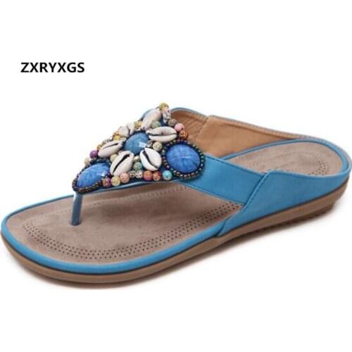 2021 New Summer Spell Colors Beaded Fashion Sandals Flip Flop Large Size Soft Comfort Women Shoes Sandals Fashion Slippers