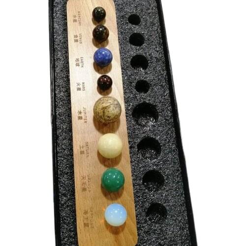 Sunligoo Solar System 8 Planets Crystal Sphere Ball Collective Figurines Handmade Natural Stone Wooden Stand Planets Home Decor