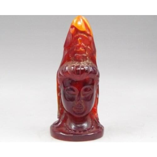 Elaborate Old Handwork Resin Carve Lifelike Kwan-Yin Head & Buddha Auspicious Statue