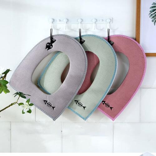 Fishbone style household toilet pad household waterproof O-type leather belt zipper cute kitten toilet seat pad