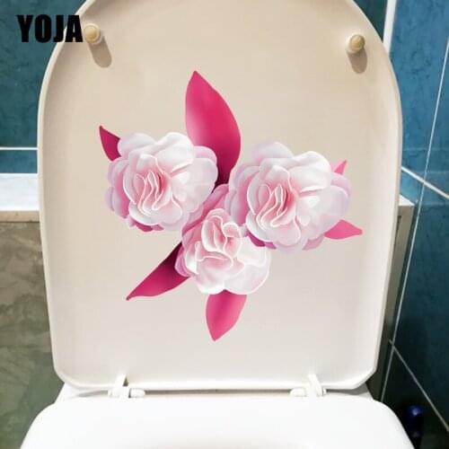YOJA 19.8X20.3CM Love Flowers Fashion Toilet Seat Stickers Home Room Decoration Wall Decal T1-1757