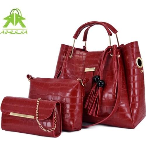 3 in 1 Women High Capacity Shoulder Bags Wallet Designer Stone Pattern Femlae Handbag 2021fashion New Pu Leather Womens Tote Bag