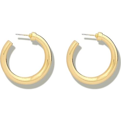 PerisBox Gold Silver Color Open Thick Hoop Earrings for Women Simple Metal Round Circle Earrings Minimalist Jewelry Wholesale