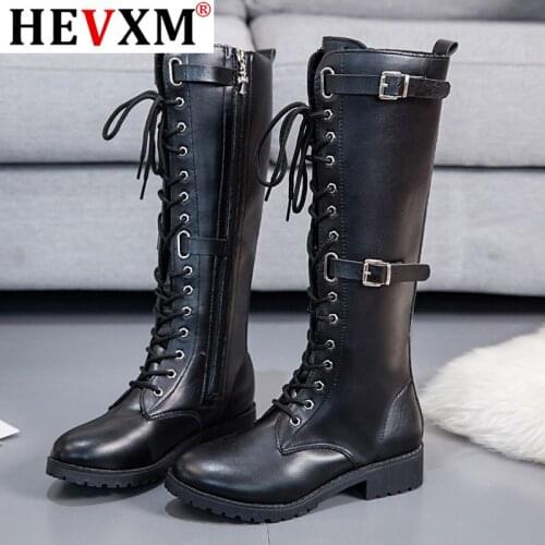 Cool Cowboy Motorcycle Boots For Women High Boots Winter Long Boot Female Smooth Leather Punk Gothic Mid-Calf Low Heel Shoes