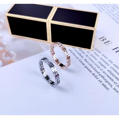 Greek-Key Meander Great-Wall-Pattern Hollow Ring Titanium-Steel Eternal Good Luck Fortune Retro Fashion Women Jewelry(GR243)