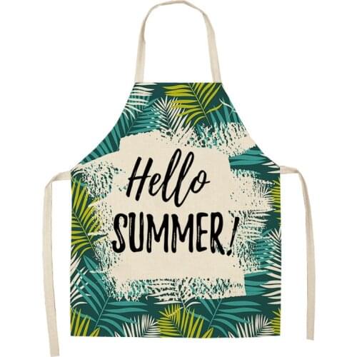 1 Pcs Hello Summer Green Plant Kitchen Apron Cotton Linen Aprons for Woman Cooking Baking Restaurant Cooking Sleeveless Aprons