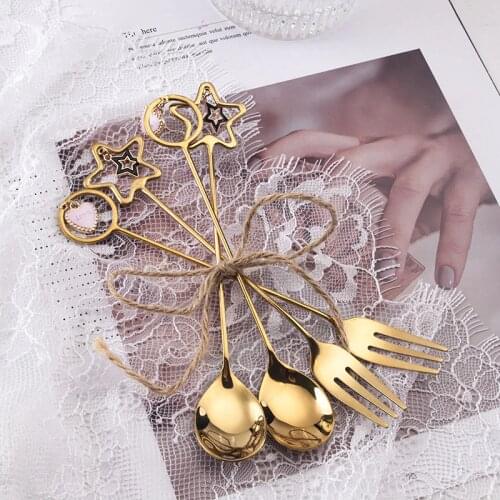 1PC Stainless Steel Creative Cute Stirring Spoon Pendant Coffee Dessert Spoon Gold Fine Milk Spoon Cute Stainless Steel Spoon