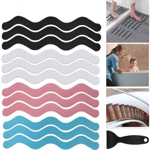 24pcs S Wave-shaped Anti Slip Strips Bathroom Shower Sticker Bath Non Slip Safety Strips Mat for Bathtubs Showers Floor Supplies