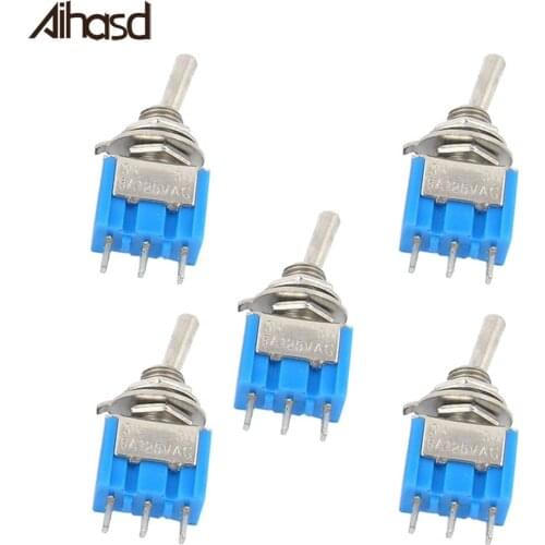 5PCS/LOT NEW Single Pole Mini Toggle Switch MTS-102 6A 125V 3A 250V