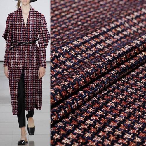 50x145cm Blue and Red Houndstooth Pattern France Tweed Fabrics Garment Materials Autumn Jacket Sewing Cloth Tailor