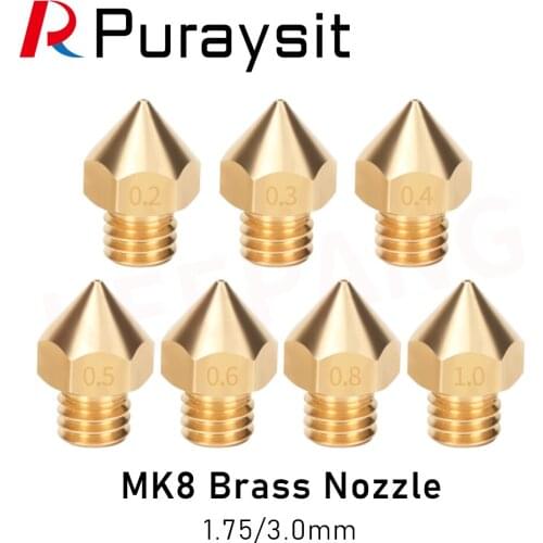 30pcs 3D Printer Accessories MK8 Pointed Brass Nozzle 1.75/3.0mm Extruder Dedicated External Thread