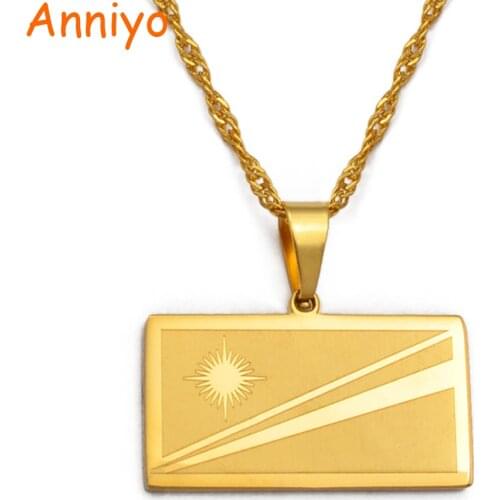 Anniyo The Republic of Marshall Island Flag Necklaces for Women/Girl Gold Color & Stainless Steel Jewelry Gifts #029221
