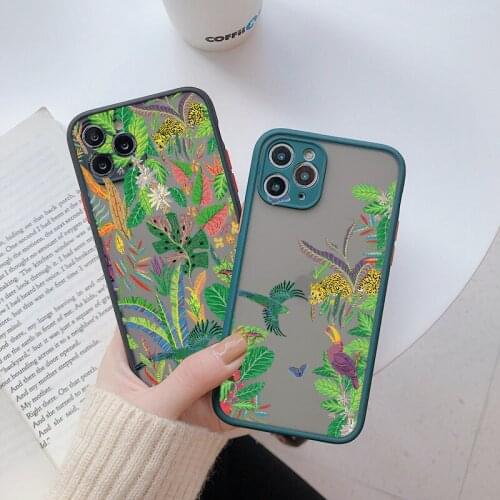 Leopard and Tropical Plants Flower Phone Case for iphone 11 12 Pro Max 6s 7 8 Plus X XS MAX XR Back Black Green Shockproof Cover