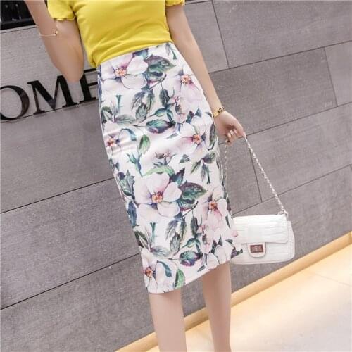 Floral Print Pencil Skirt High Waist Midi Skirt Elegant Floral Print High Waist Stretch Pencil Skirts fashion korean style