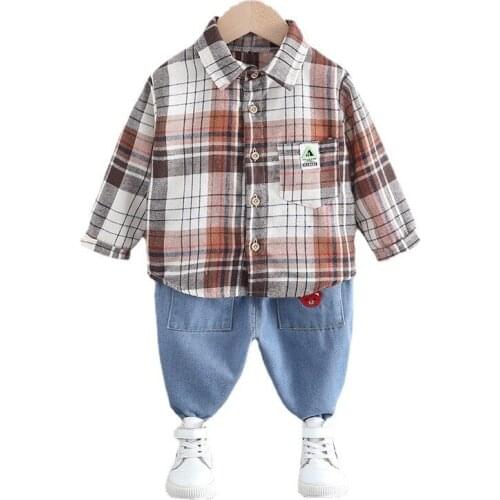 Spring Children Cotton Clothes Baby Boys Girls Plaid Shirt Pants 2Pcs/sets Autumn Kids Toddler Cartoon Clothing Infant Tracksuit