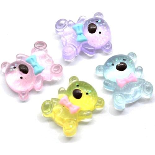 Bling Glitter Resin Kawaii Bling Clear Cartoon Bear Decor Cabochons Flatbacks For DIY Craft