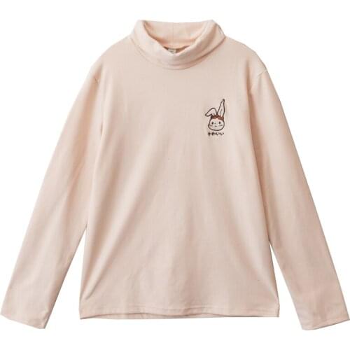 Kawaii Fashion Women Turtleneck T Shirt Vintage Cute Rabbit Graphic Soft Girls Tee Shirt Female Korea Long Sleeve Top Blue Pink