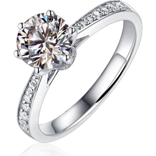 Solid 18K White Gold Au750 1ct DF Moissanite 6 Prong Ring Solarite Lab Diamond Engagement Ring For Women