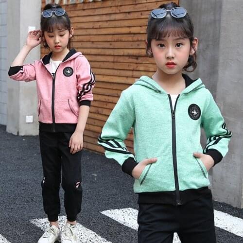 Children Clothing Sets Cotton Autumn Red Sports Suits For 5 6 7 8 9 10 11 12 Years Old Girls Sportswear Casual Dark Tracksuits