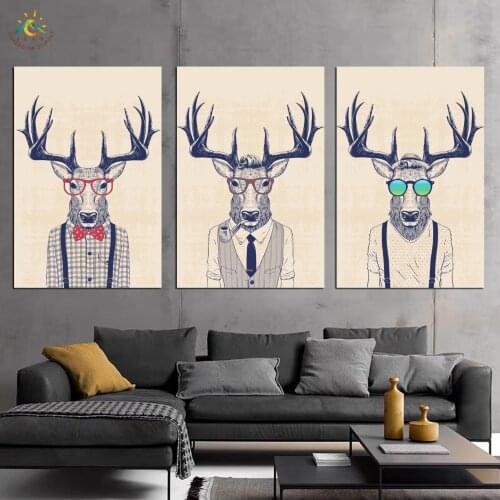Costume Deer Animal Abstract Wall Picture Art Posters and Prints Vintage Scroll Artwork Canvas Painting Nordic Decoration Home