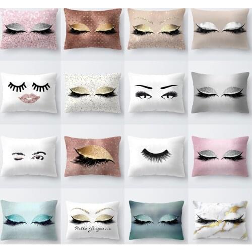 Creative Colorful Girl Eyelashes Print Cushion Cover 30X50CM Polyester Pink Blue White Pillow Cover Decorative Car Couch Pillows