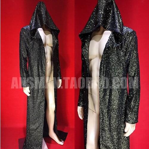 Mens Long Design Jacket Black gold super flash hot flash drill powder cloak atmospheric performance clothing Cloak Costume