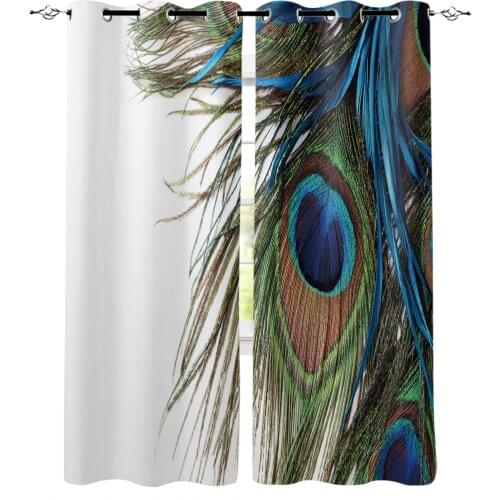 Peacock Feather White Blackout Curtains for Children Kids Home Decor Bedroom Living Room High Shading Window Curtains