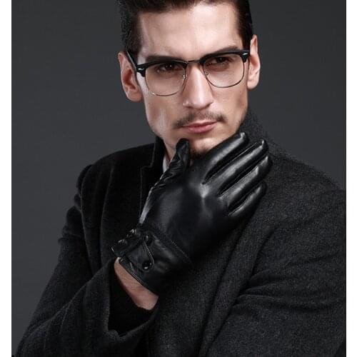 Mens Gloves Geniune Sheepskin Leather Gloves Men Plus Velvet Warm Driving Touch Screen Male Windproof Winter Mittens S2341