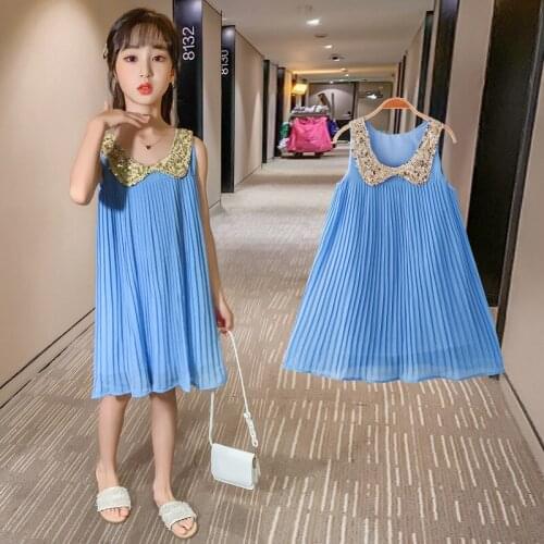 Girls Dress Ruched Sequins Dress For Girls Sleeveless Princess Dress Kids Summer Cute Teen Clothes For Girls 4 6 8 9 10 12 Years