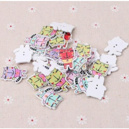 Button accessories for childrens clothes Mix Cartoon Cat Wooden Buttons Botones Handmade Accessories Decoration 26x21mm 20pcs