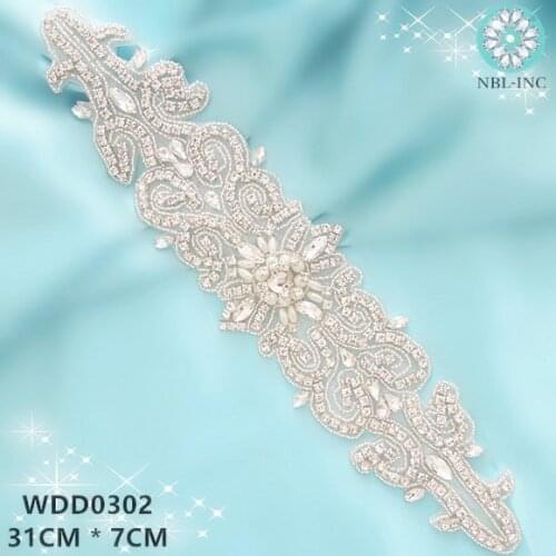 1PC ) Silver rhinestone bridal belt wedding applique with crystals wedding dress accessory sash belt for wedding dress WDD0302