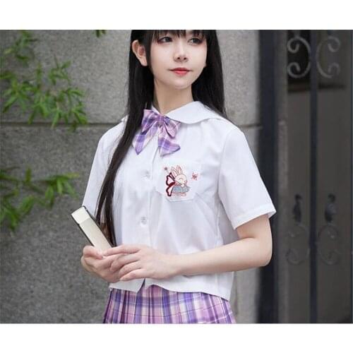 School Uniform For Girls Short Sleeve Jk Sailor Suit Tops Cute Pocket Embroidery Work Uniforms D186