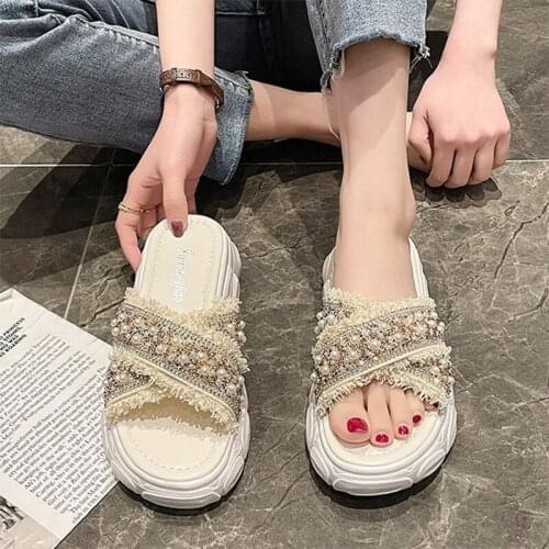 Slippers flat for women 2021 new fashion shoes flip flop platform summer womens black soft Med (3cm-5cm) gladiator outdoor