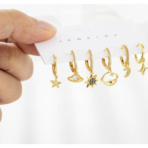 SIPENGJEL Hot Sell Small Hoop Earrings Sets Modern Moon And Celestial Dangle Drop Earring For Women Party Fashion Jewelry Gift