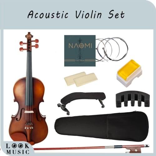 NAOMI Violin Full Size Natural Acoustic Solid Wood Spruce Flame Maple Veneer Violin Fiddle for Beginner Jujube Wood Parts