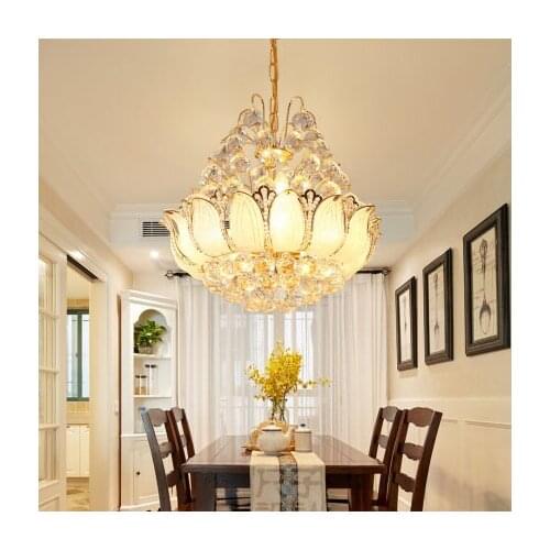 Modern Golden Crystal Chandeliers LED Light Lotus Flower American Crystal Chandelier Lights Fixture Hotel Home Indoor Lighting