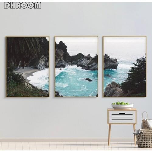 Modern 3 Piece Coastal Poster Print Teal Wall Art Canvas Painting Nordic Decoration Wall Picture for Beach House Decor Art