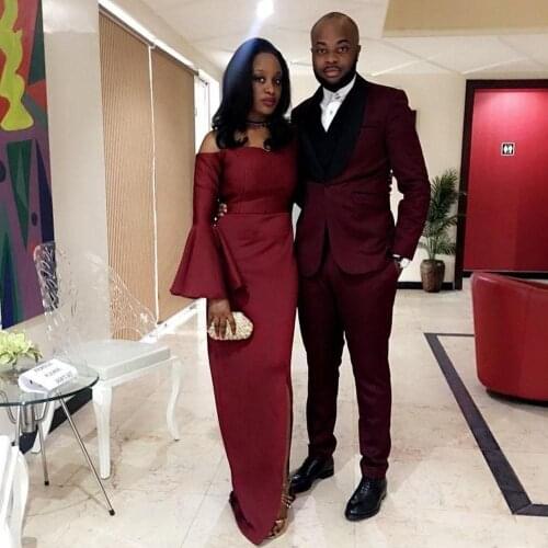 Stylish Design One Button Burgundy Groom Tuxedos Groomsmen Shawl Lapel Mens Suits Blazers (Jacket+Pants+Vest+Tie) W:1085