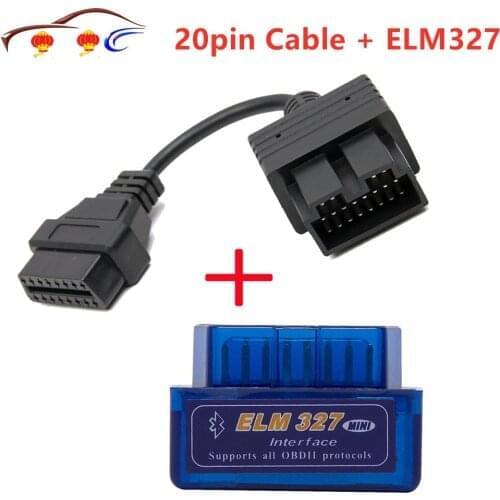 Super Mini ELM327 Bluetooth + OBD2 Connector Cable for Kia 20 pin Car Scanner Diagnostic Tool ELM 327 For Android Torque Windows