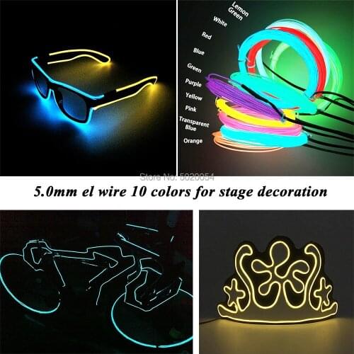 10 Colors Options 5.0mm Glow EL Wire Cable Led Neon Halloween Decor Flexible Neon LED Glow Strip