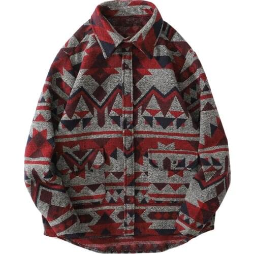 Thick Shirts Coat Streetwear Hip Hop Pockets Geometric Color Block Shirt Men Fashion Harajuku Casual Shirts Jacket Tops