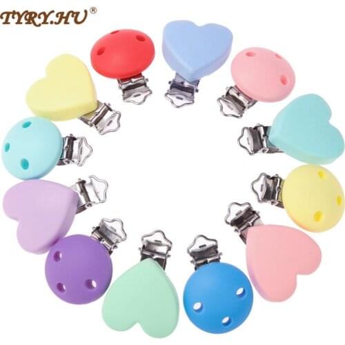 TYRY.HU 1pc Round/Heart Silicone Pacifier Clip Silicone Teething Baby Clip Accessories Clip Clasp Toy DIY Pacifier Chain Tool