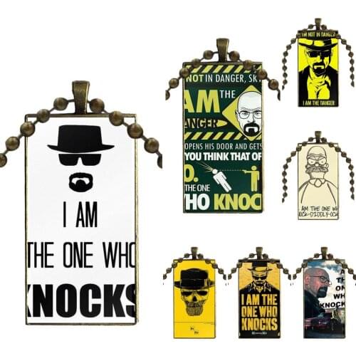 Vintage Jewelry Bronze Color Glass Cabochon Choker Pendant Long Rectangle Necklace For Women Kids I Am The One Who Knocks