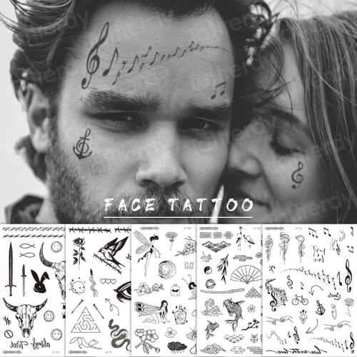 Temporary face tattoos music symbols tattoo neck face hand stickers tattoo geometric letters tatoos wrist body art for boys men