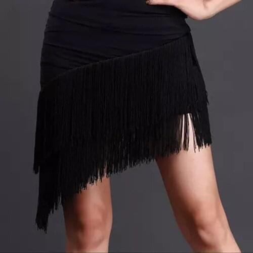 Latin Dance Skirt Women Hot Sale Double Layer Tassel Fringe Dance Costumes Adult Practise Latin Ballroom Dance Dress Latin Dance