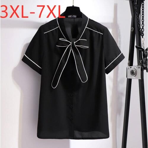 New plus size shirt for women 3XL 4XL 5XL 6XL 7XL 2021 summer large loose casual short sleeve bow black blouse tops