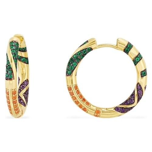 SLJELY Real 925 Sterling Silver Yellow Gold Color Multicolor Zirconia Ceometric Pattern Tribal Hoop Earrings Women Mana Jewelry